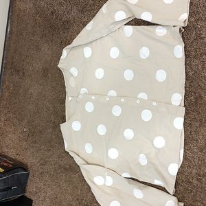 Poka dot tan and white blouse